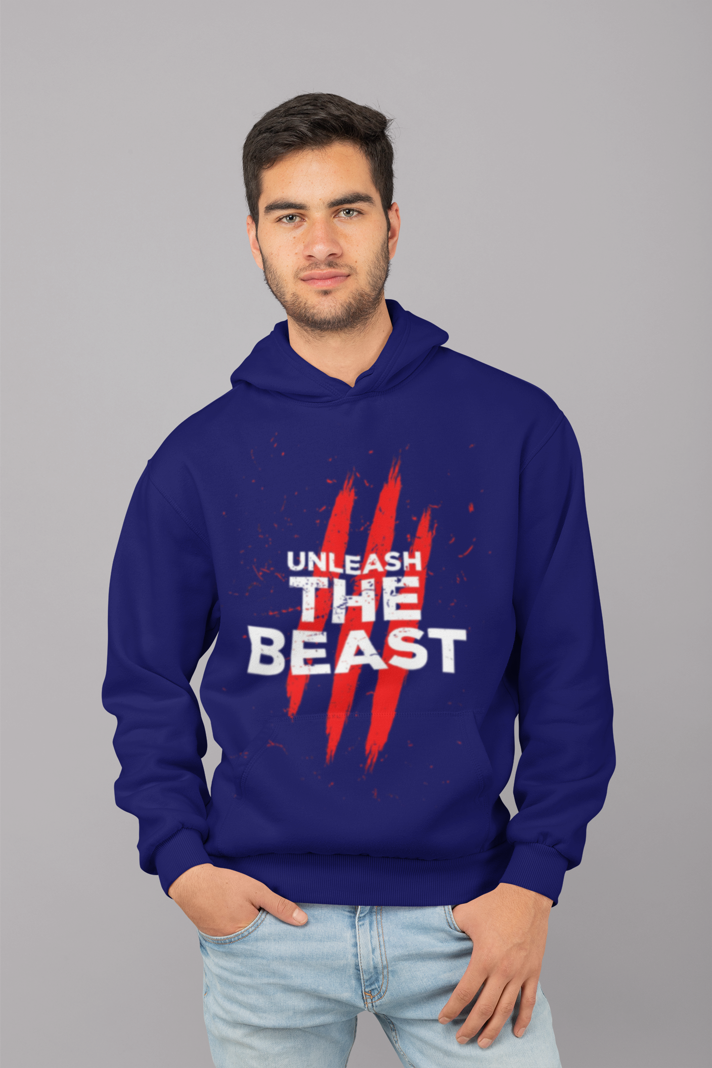 Navy Blue Essential Hoodie – Bio-Washed BEAST Printed