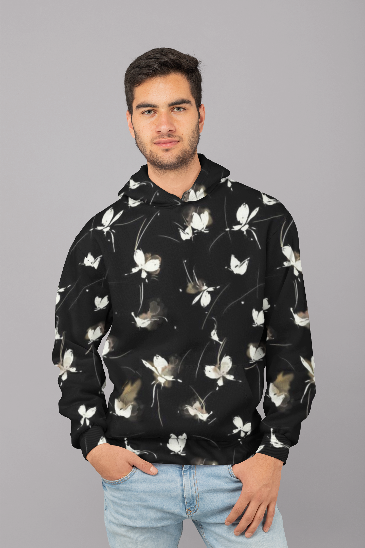 Men's Multi Printed Custom Hoodie Black Design
