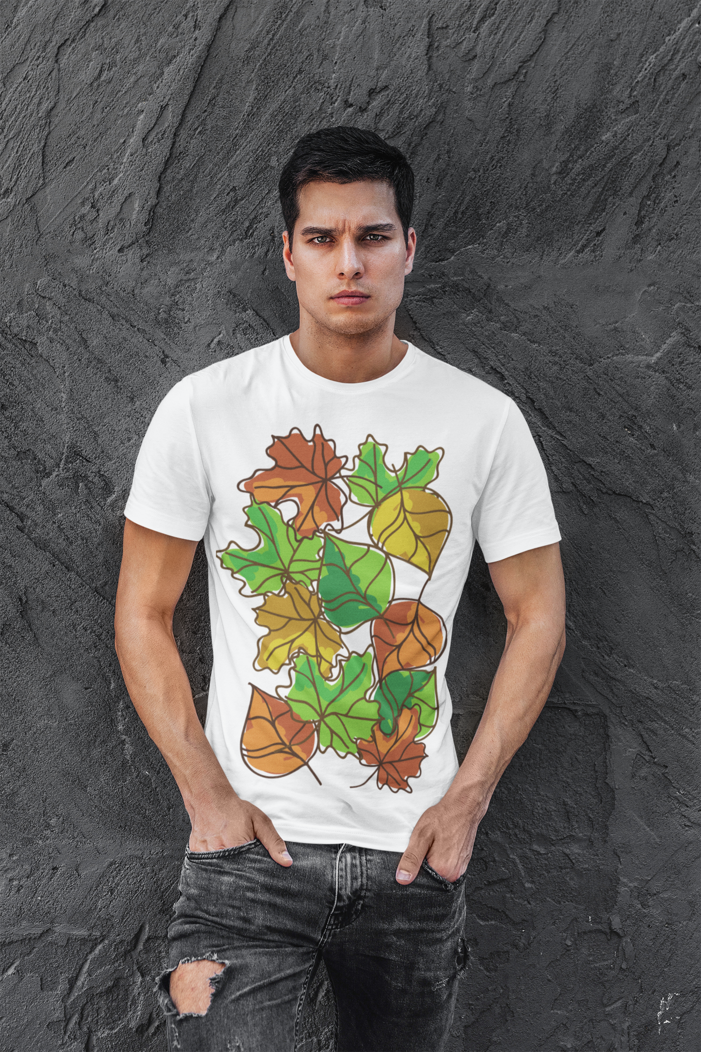 Autumn Leaves Custom T-Shirt for Men Color White Front - COLORS QUEE