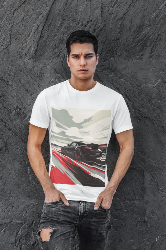 Sports Car Custom T-Shirt for Men Color White Front - COLORS QUEE