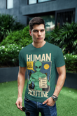 Alien “Human Routine” Graphic T-Shirt – Bottle Green | Cotton Lycra | Unisex Fit