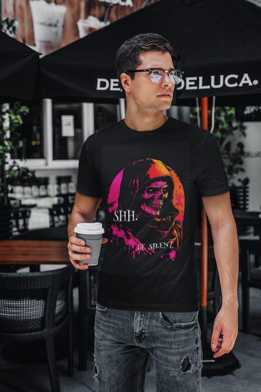 Skeleton in a Cloak at Night Custom T-Shirt for Men Color Black Front - COLORS QUEE