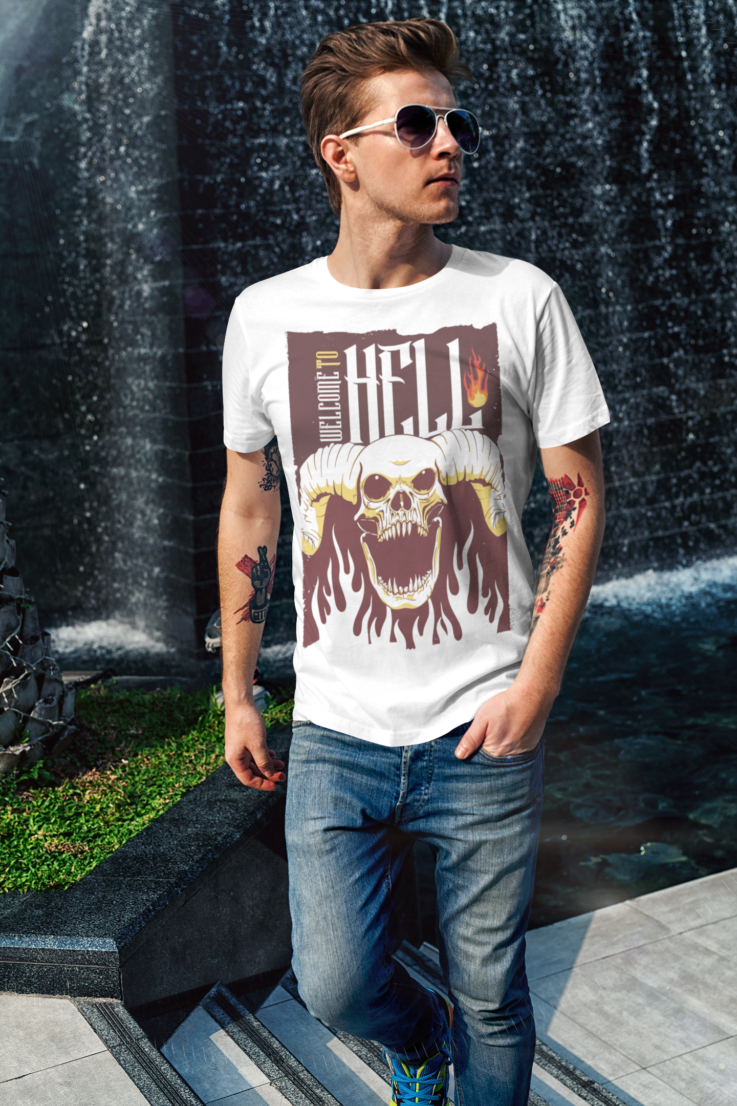 Welcome To Hell Custom T-Shirt for Men Color White Front - COLORS QUEE