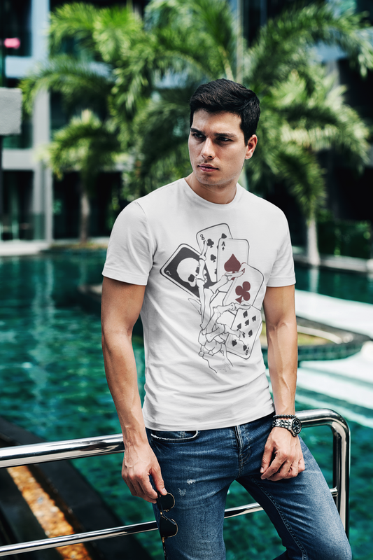 Custom T-Shirt for Men Color WHITE With Black CARDS FRONT Over
