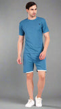 NAUTICON Men Round Neck t-Shirt and Shorts Co-Ord Set Teal Blue