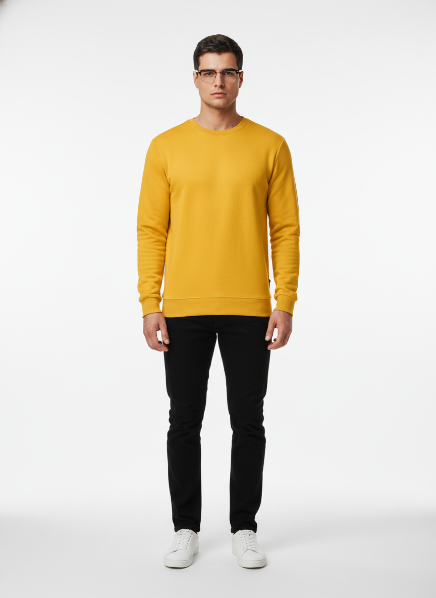 Men's Casual Fleece Solid Round Neck Long Sleeves Sweatshirt (Orange)