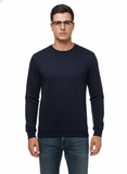 Men's Casual Fleece Solid Round Neck Long Sleeves Sweatshirt (Navy Blue)