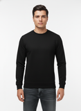 Men's Casual Fleece Solid Round Neck Long Sleeves Sweatshirt (Black)