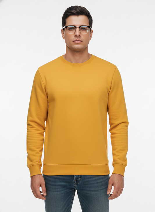 Men's Casual Fleece Solid Round Neck Long Sleeves Sweatshirt (Orange)