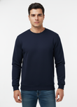 Men's Casual Fleece Solid Round Neck Long Sleeves Sweatshirt (Navy Blue)
