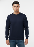 Men's Casual Fleece Solid Round Neck Long Sleeves Sweatshirt (Navy Blue)