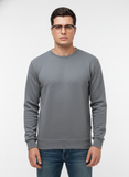 Men's Casual Fleece Solid Round Neck Long Sleeves Sweatshirt (Grey)