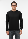 Men's Casual Fleece Solid Round Neck Long Sleeves Sweatshirt (Black)